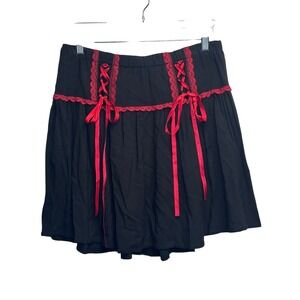 Hot Topic Mini Skirt Black Red Lace Up Bow Goth Whimsigoth Coquette Edgy M